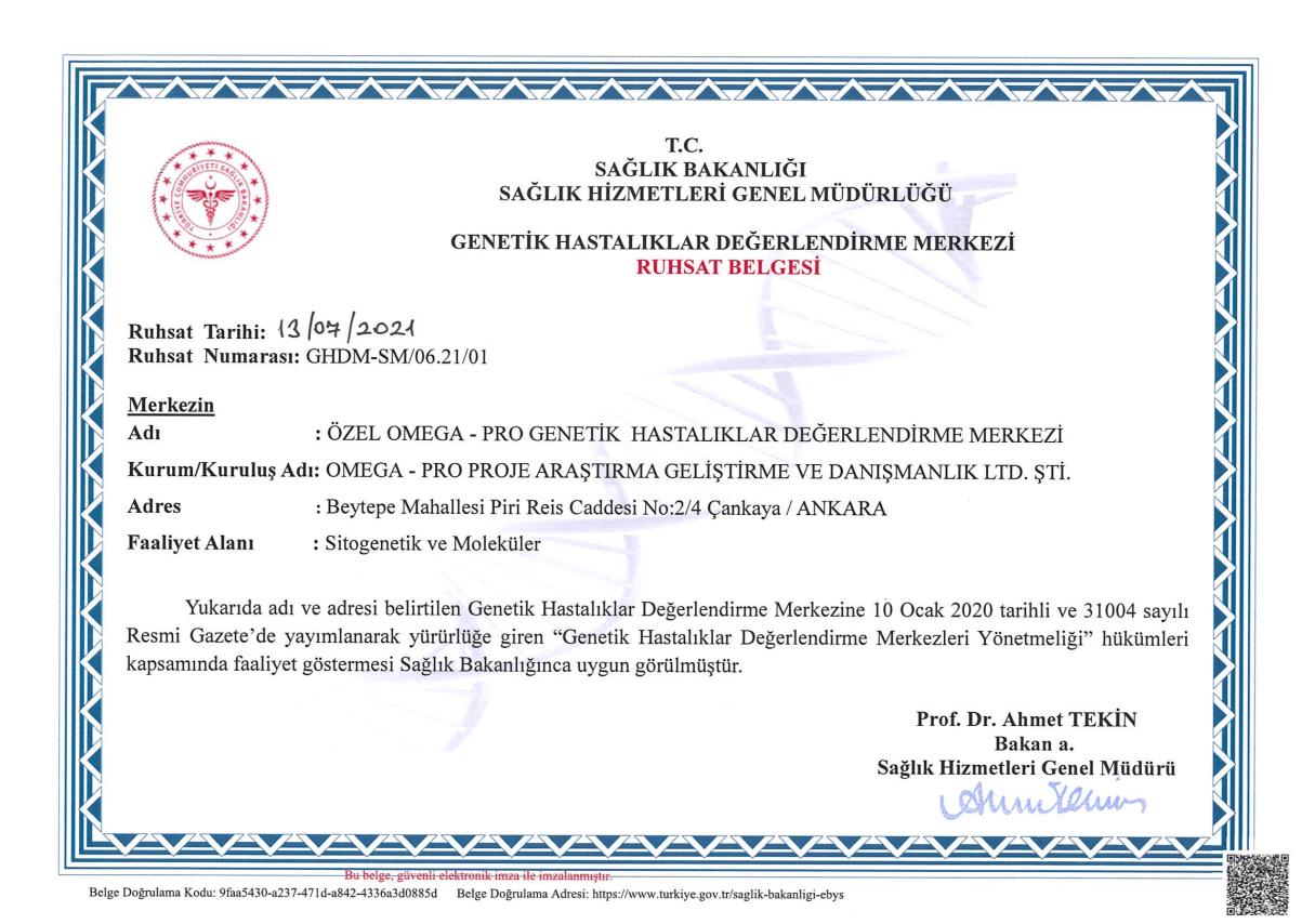 Ministry of Health Genetic Diseases Diagnosis Center License
